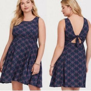 Torrid Medallion Tie Back Cutout Challis Sleeveless Dress, 0X